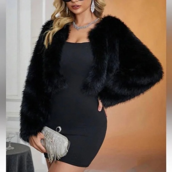 Luxe Camel Vegan Fur Fully Lined Open Front Jacket Coat - Picture 9 of 10